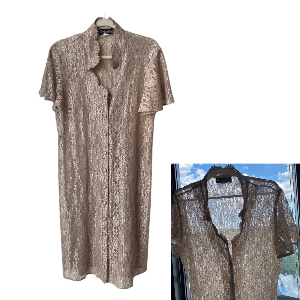 Vintage Nude Lace Dress - Midi